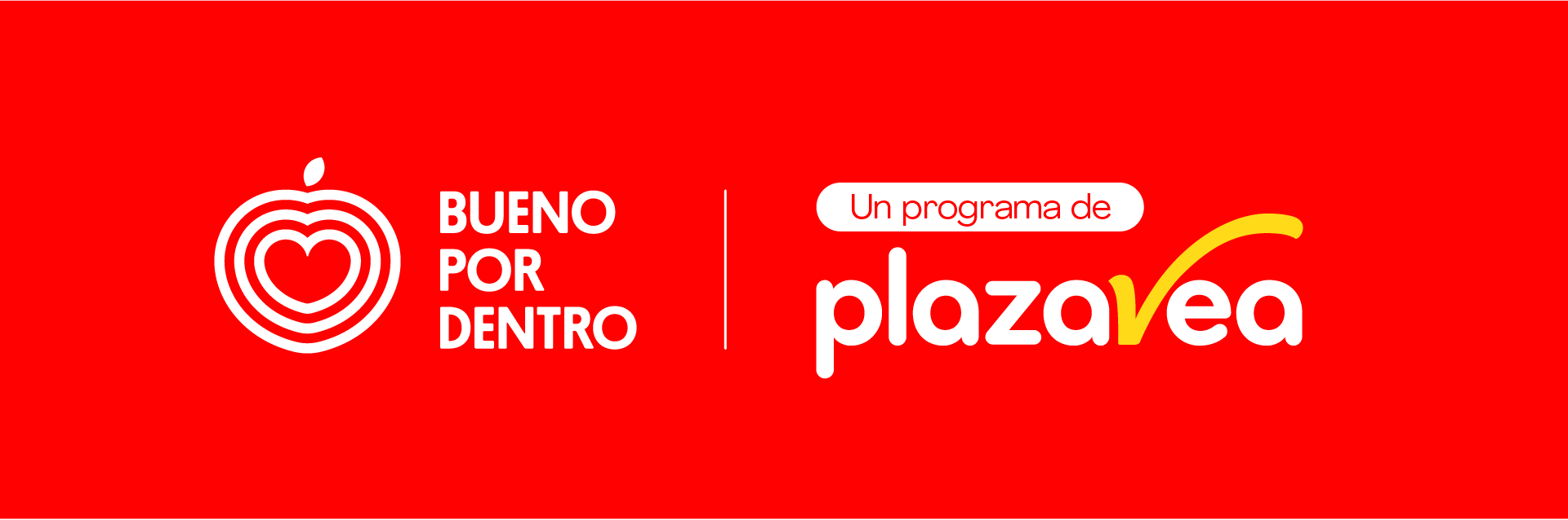 Logotipo de Bueno por dentro junto a Plaza Vea sobre fondo rojo, diseño de branding social por BSM.